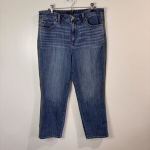 Talbots Jeans 14 Modern Ankle Velvet Trim Medium Wash Denim High Rise Straight